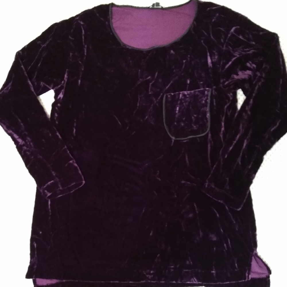 Theory Crinkle Velour Long Sleeve Top Maroon Wine Red  Large
